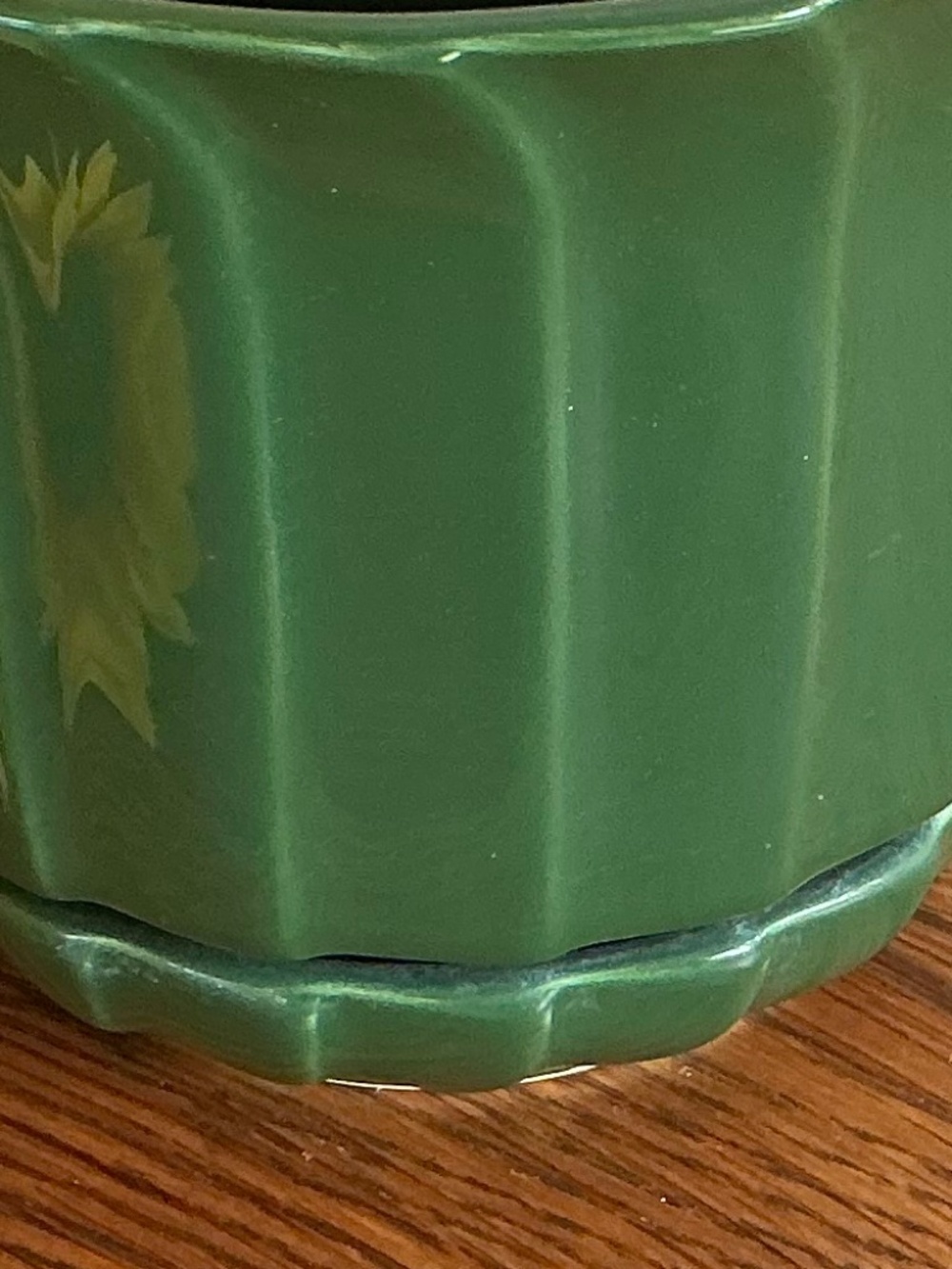 Vintage MCM Green Ribbed Ceramic Planter Flower Pot Attached Saucer - Picture 10 of 16